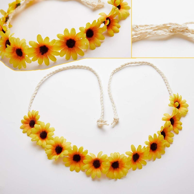 zYoung 2 Pcs Fashion Flower Headband Sunflower Hair Wreath Festival Hair Band Bridal Headpiece - Image 5